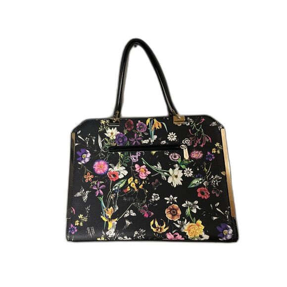 Dasein Black Floral Structured Satchel Tote Purse Gold Hardware Handbag - Picture 2 of 9